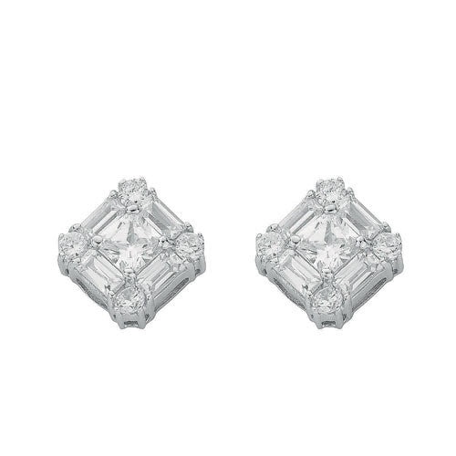 Sterling Silver Fancy Cluster Cubic Zirconia Stud Earrings