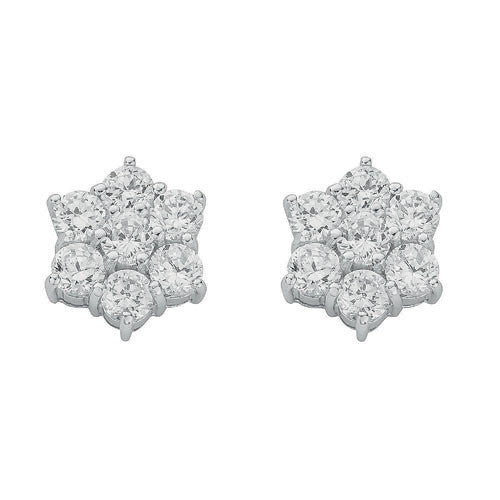 Sterling Silver Fancy Cluster Cubic Zirconia Stud Earrings