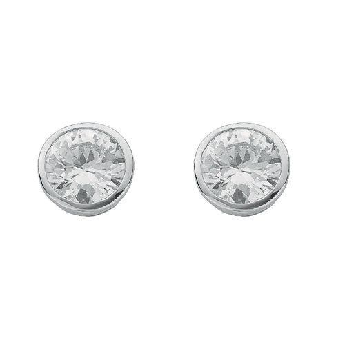 Sterling Silver Round Brilliant Cut Rub Over Setting 8mm Cubic Zirconia Stud Earrings