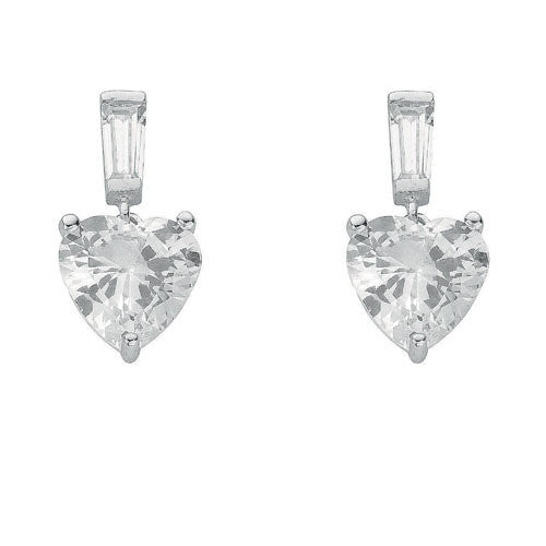 Sterling Silver Cubic Zirconia Heart Drop Stud Earrings