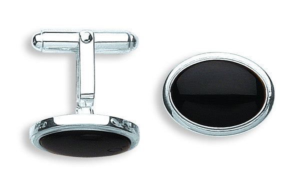 Sterling Silver Black Onyx Oval Cufflinks
