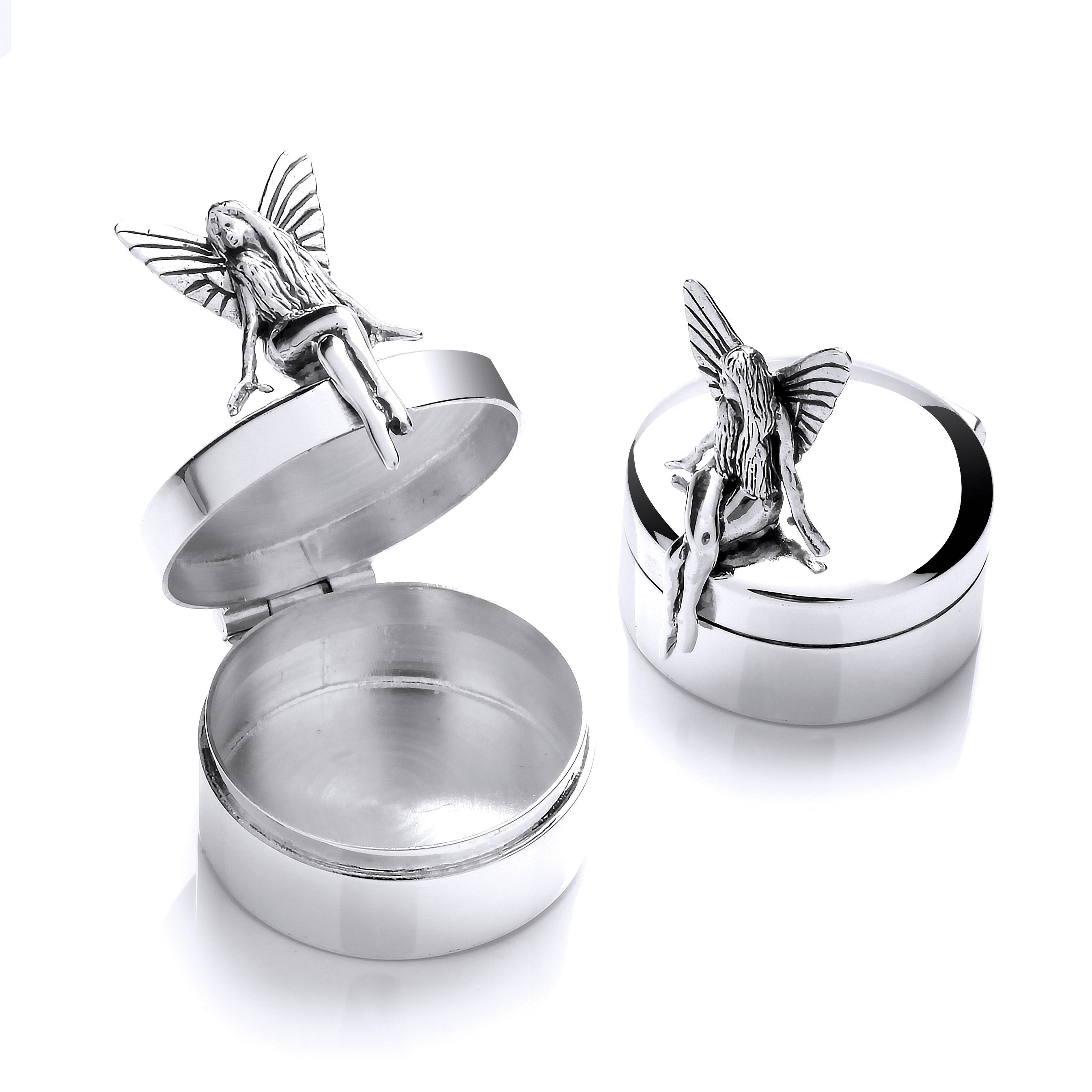 Sterling Silver Fairy Trinket (Pill) Round Box