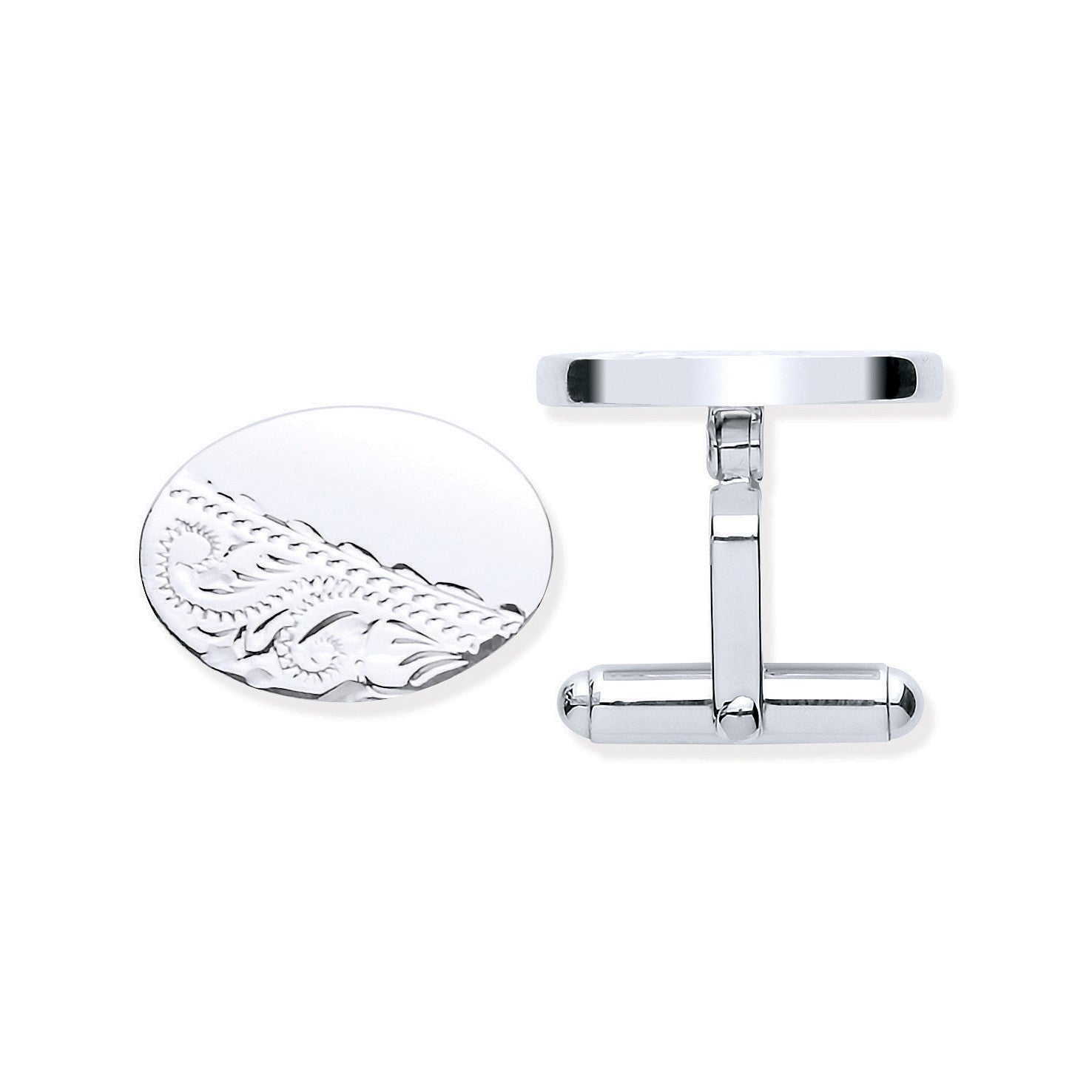 Sterling Silver Plain & Engraved Oval Cufflinks