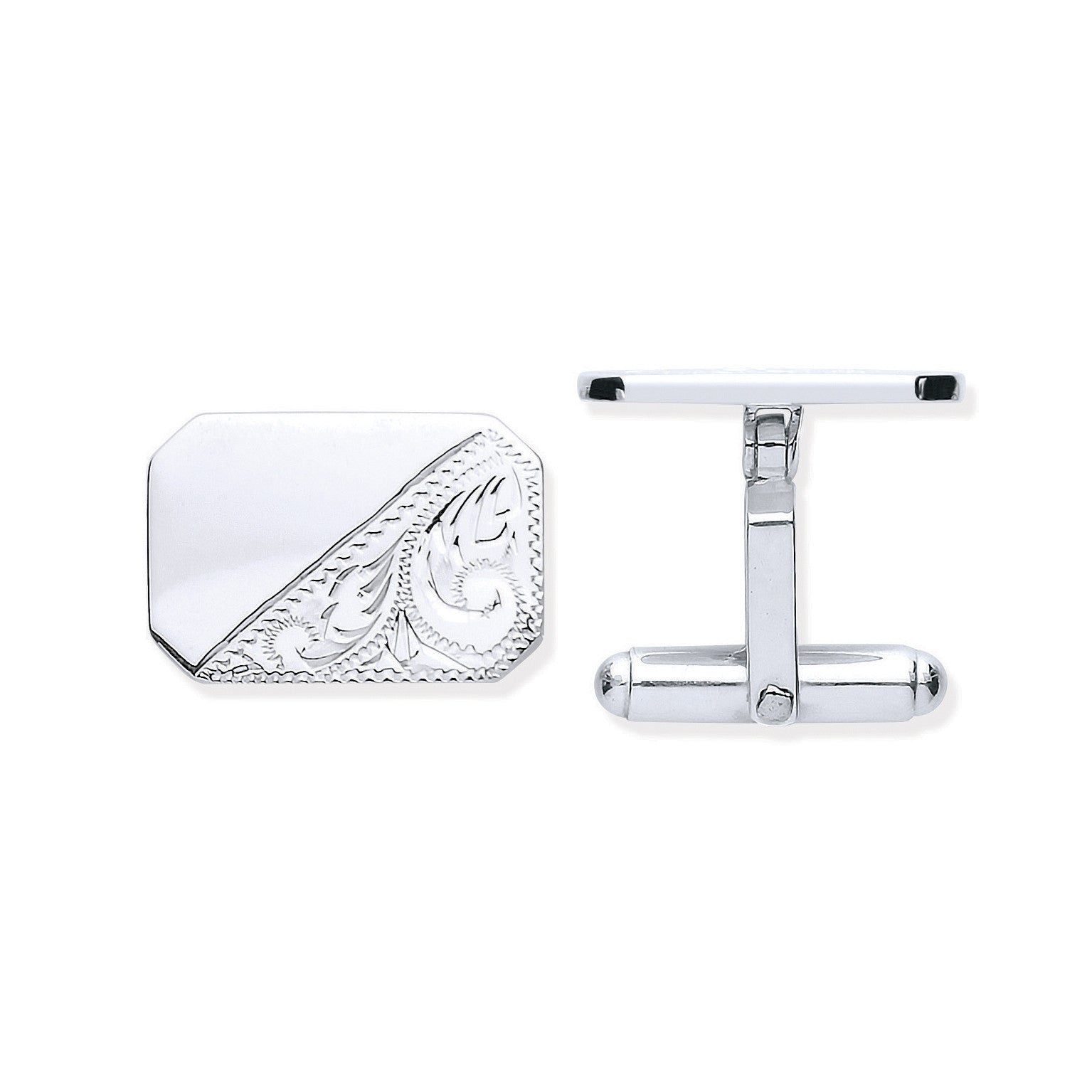 Sterling Silver Plain & Engraved Rectangle Cufflinks