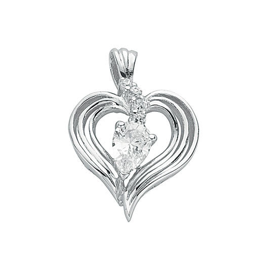 Sterling Silver Fancy Cubic Zirconia Heart Pendant