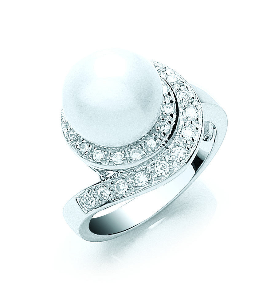 Sterling Silver Cubic Zirconia & Pearl Ring