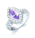 Sterling Silver Oval Lavender & White Cubic Zirconia Ring