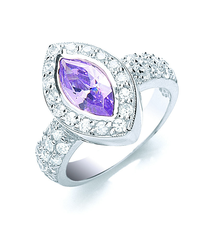 Sterling Silver Oval Lavender & White Cubic Zirconia Ring