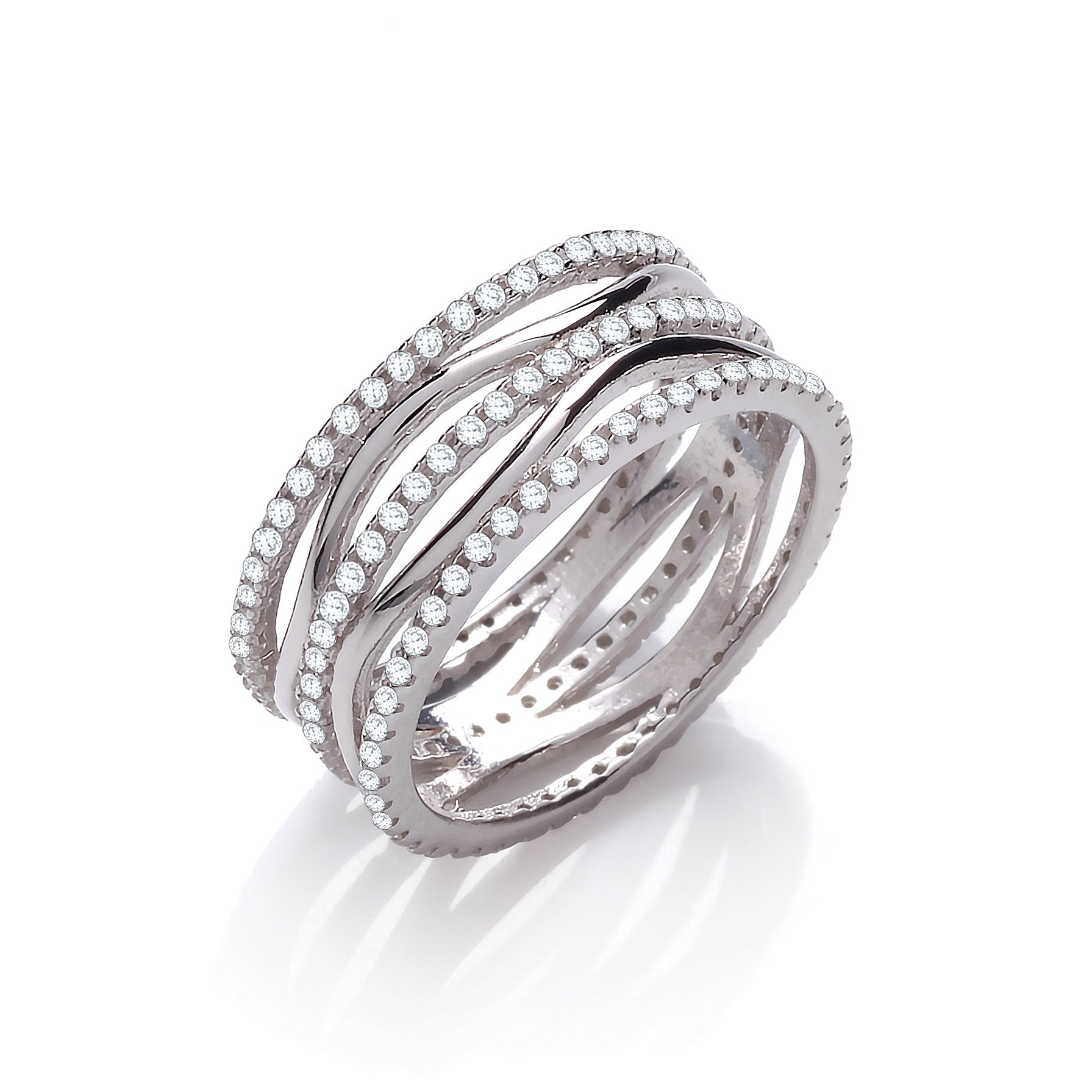 Sterling Silver Wavy and Straight Full Eternity Cubic Zirconia Ring