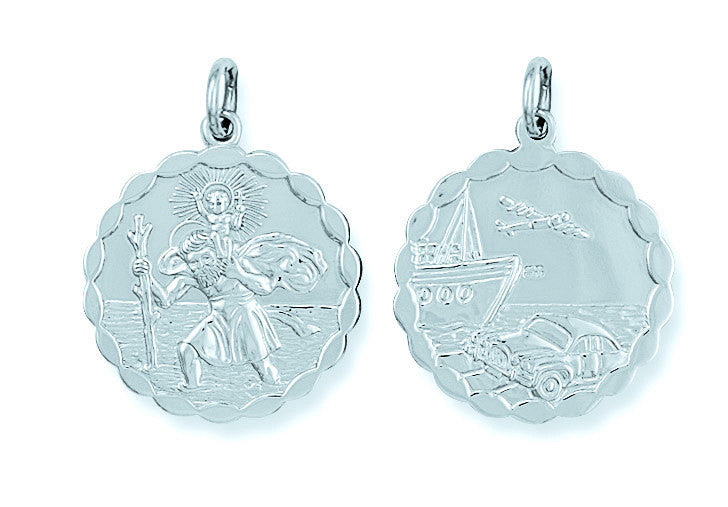 Sterling Silver Double Sided Fancy St Christopher Pendant