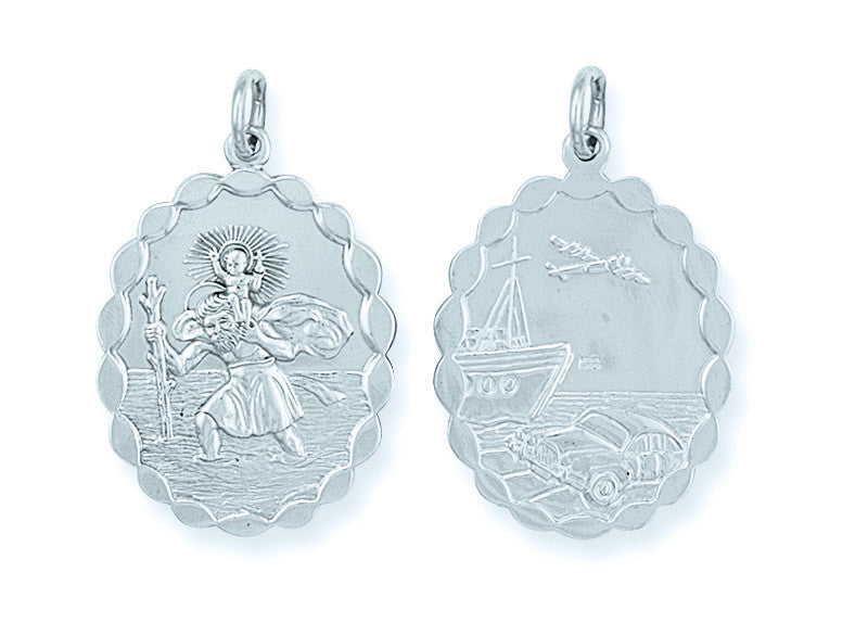 Sterling Silver Double Sided Oval St Christopher Pendant