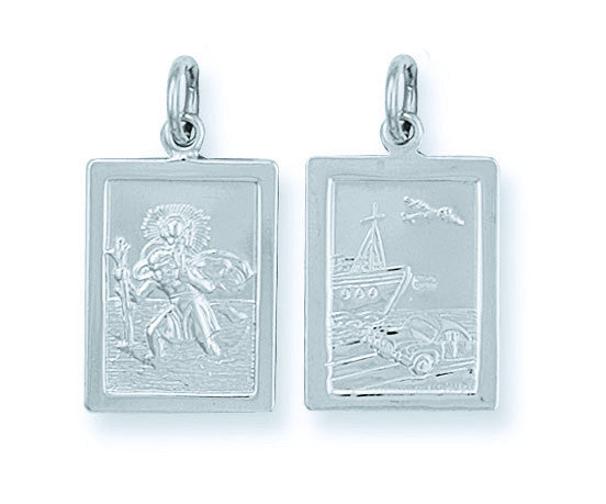 Sterling Silver Double Sided Rectangular St Christopher Pendant