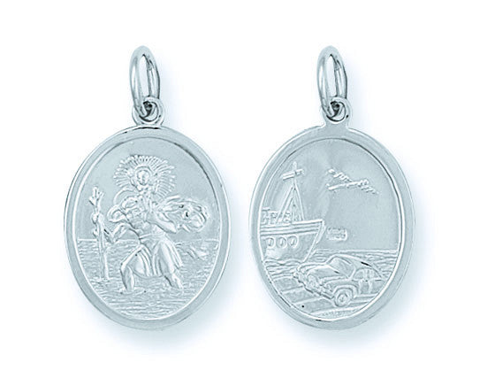 Sterling Silver Double Sided Oval St Christopher Pendant