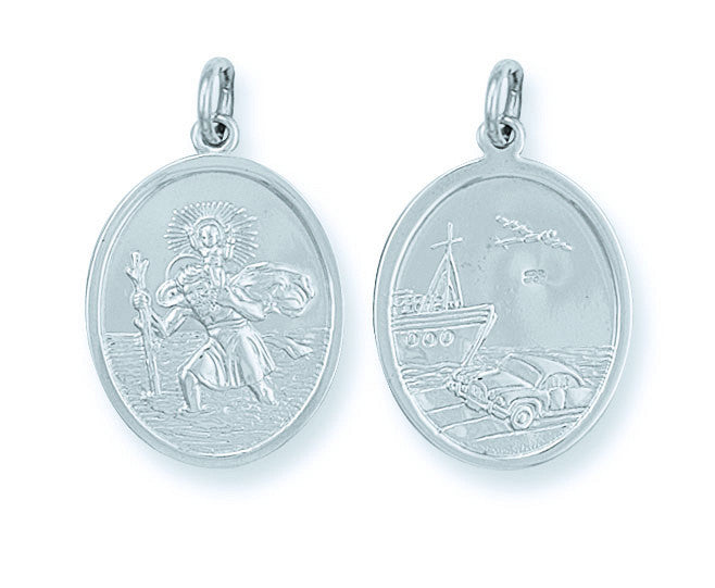 Sterling Silver Double Sided Oval St Christopher Pendant
