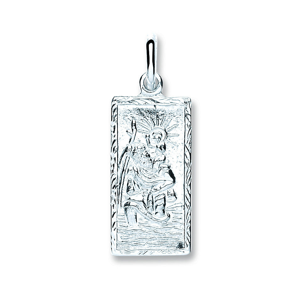 Sterling Silver Rectangle St Christopher, Plain Back Pendant