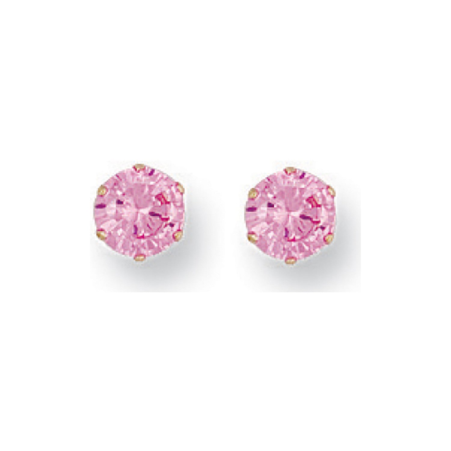 9ct Yellow Gold 5mm Claw Set Pink Cubic Zirconia Studs