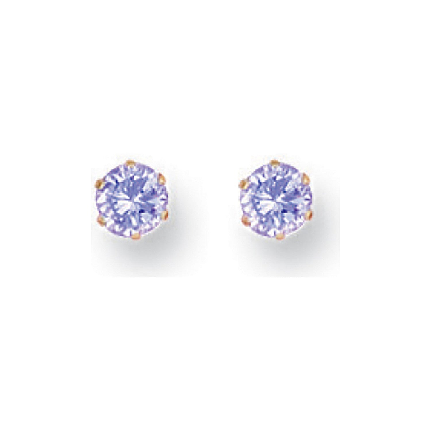 9ct Yellow Gold 4mm Claw Set Lavander Cubic Zirconia Studs