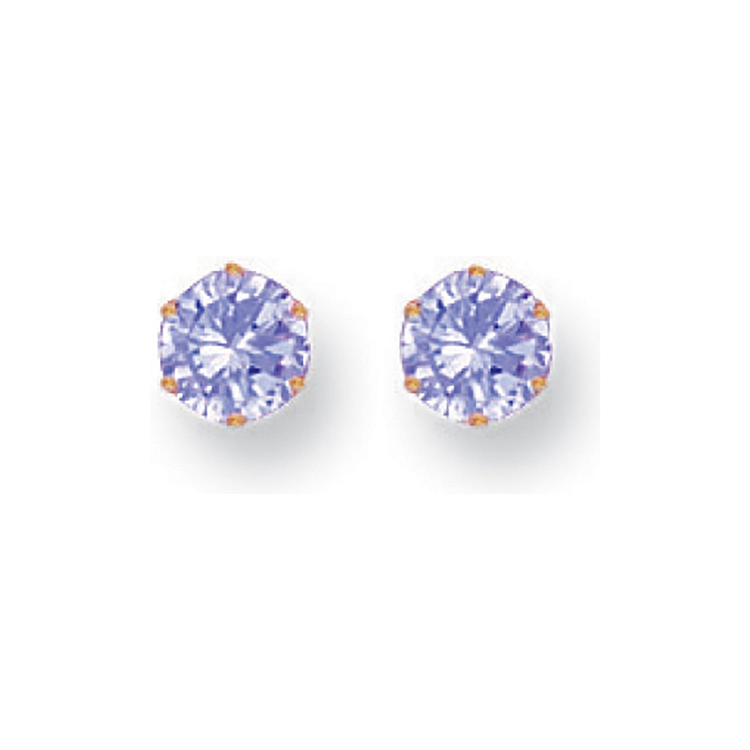 9ct Yellow Gold 5mm Claw Set Lavander Cubic Zirconia Studs