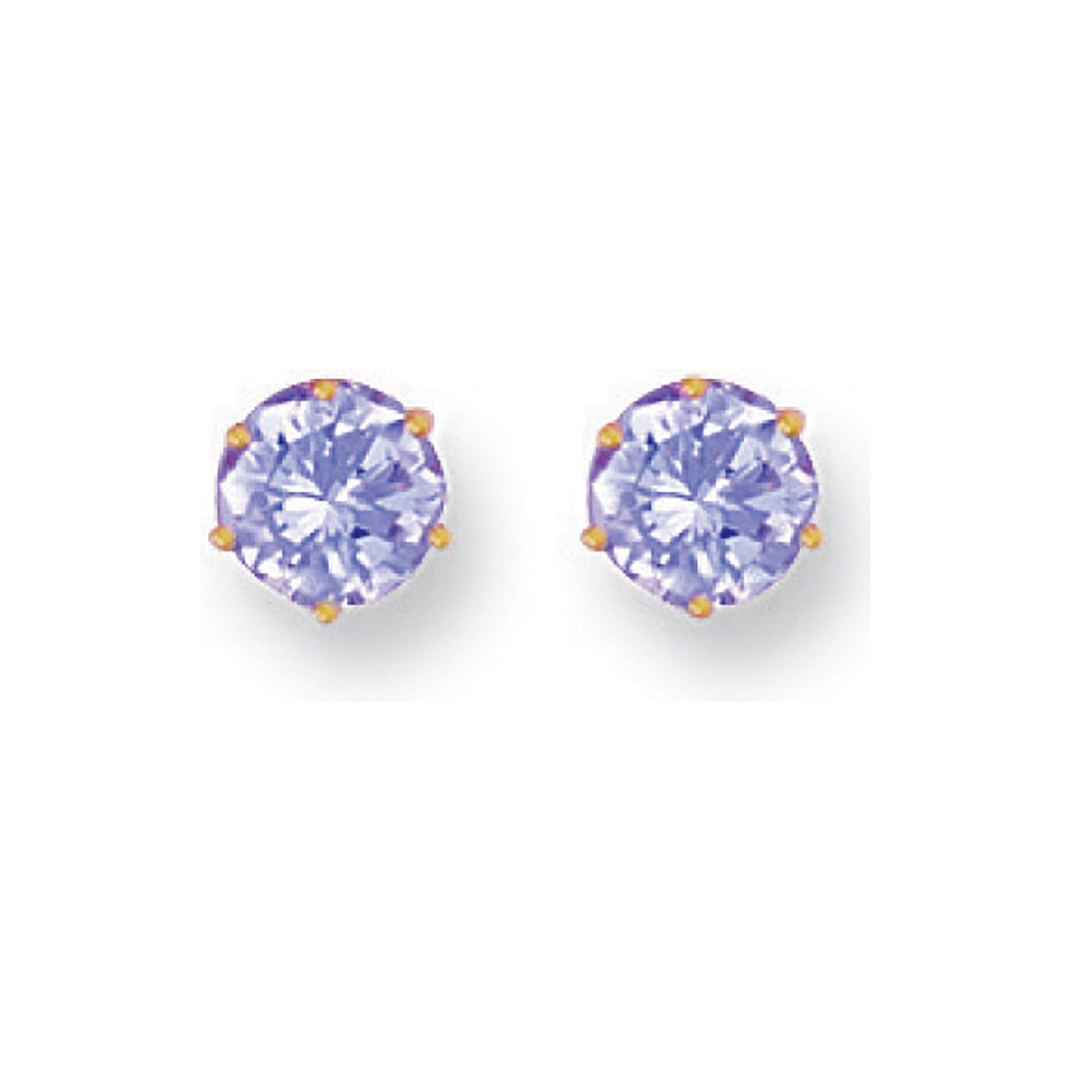 9ct Yellow Gold 6mm Claw Set Lavander Cubic Zirconia Studs