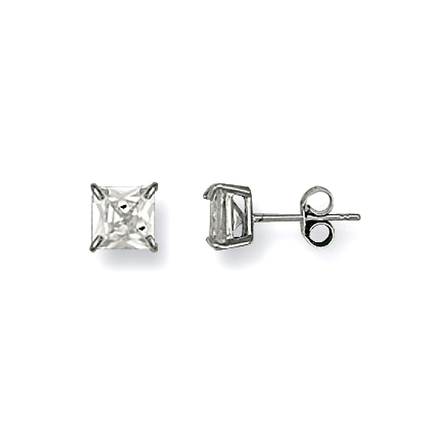 9ct White Gold 6mm Claw Set Princess Cut Cubic Zirconia Studs