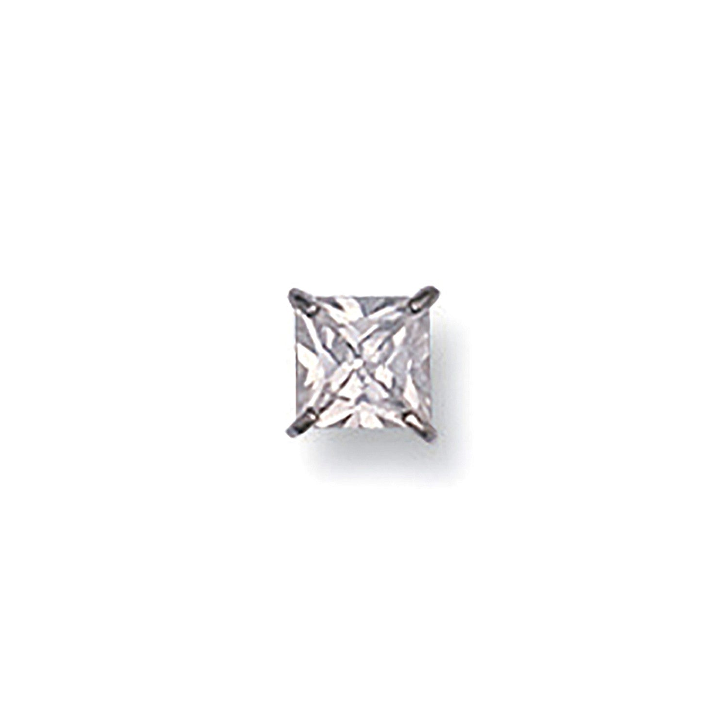 9ct White Gold Gents Claw Set Princess Cut 5mm Cubic Zirconia Man Stud