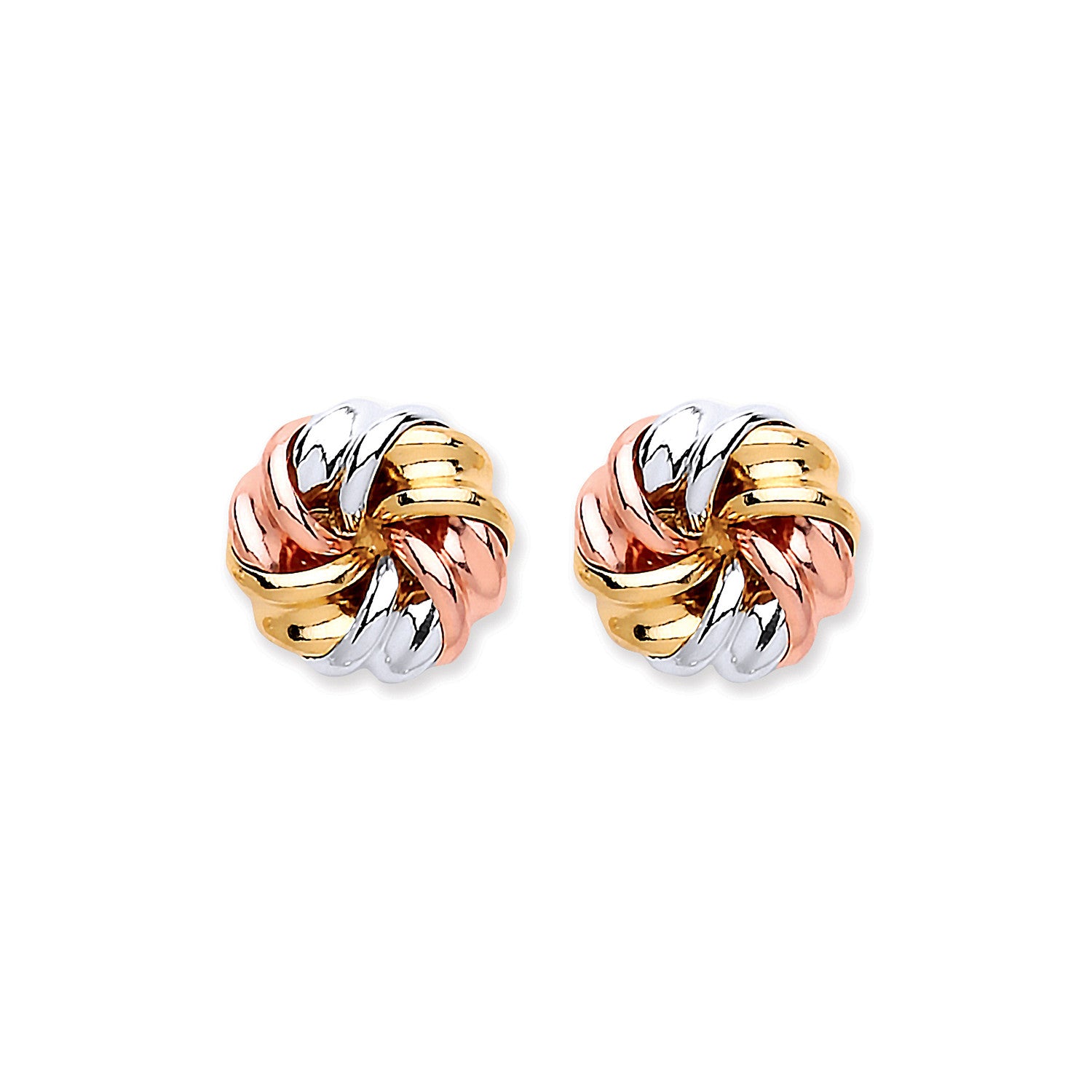 9ct Yellow, White & Red Gold Tight Knot Studs