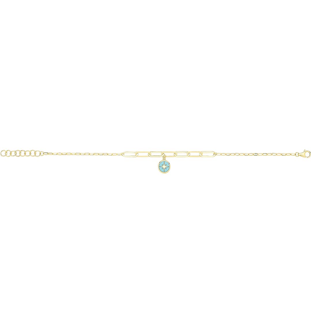 9 Carat (375) Yellow Gold Unisex Turquoise Enamel North Star Bracelet — 2.0g