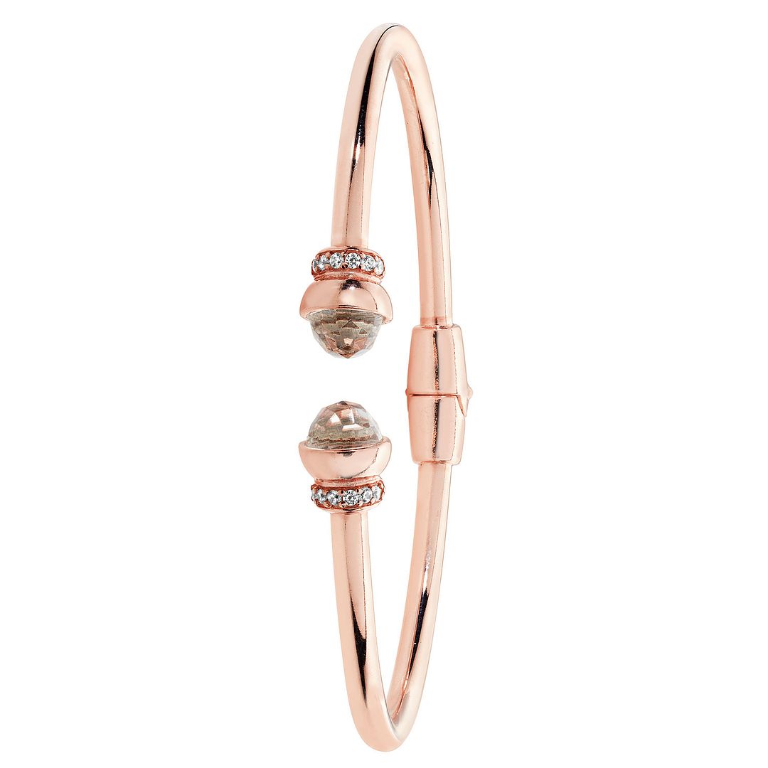 925 Sterling Silver Ladies' Rose Plated Crystal Torc Bangle — 7.2g