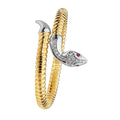 925 Sterling Silver Ladies' Oval Plated Red Eyes Snake Bangle — 15.2g