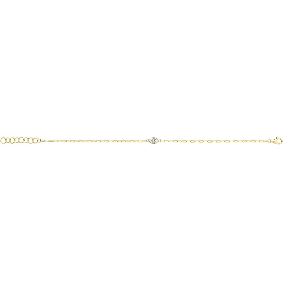 9 Carat (375) Yellow Gold Unisex White Turquoise Enamel Evil Eye Bracelet — 1.5g