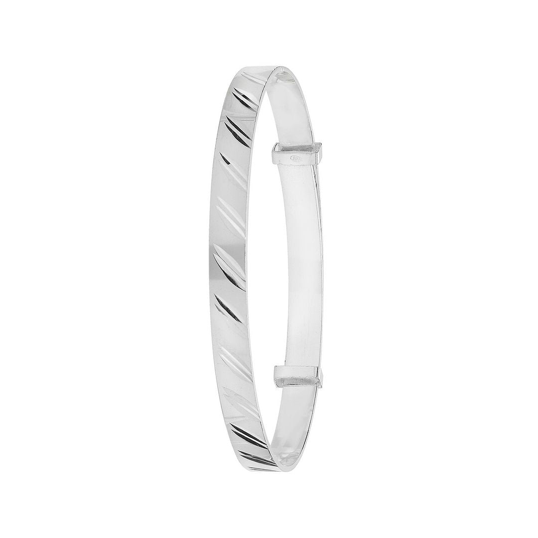925 Sterling Silver Babies' Round Diamond Cut Expandable Bangle — 4.0g