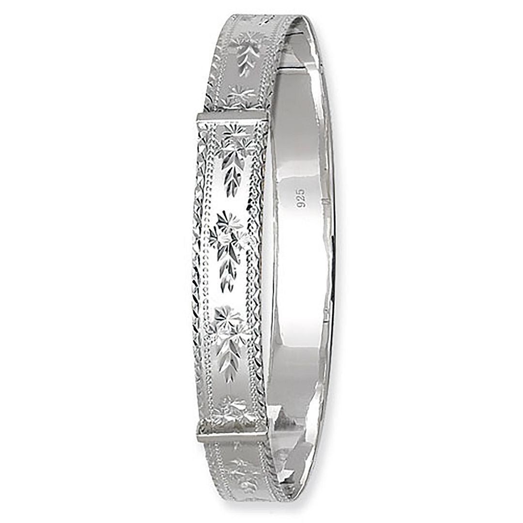 925 Sterling Silver Ladies' Round Diamond Cut Expandable Bangle — 16.8g