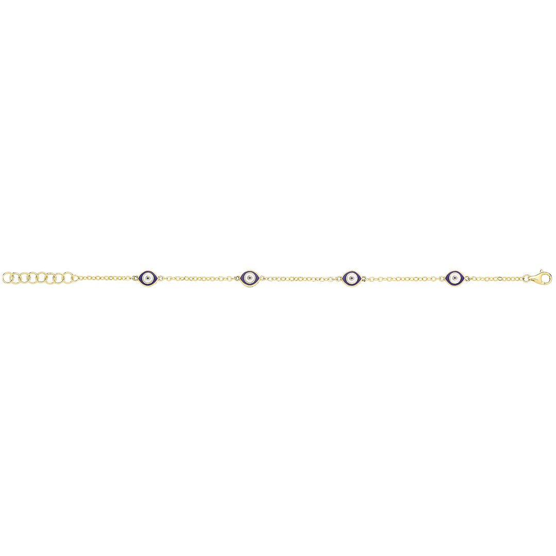 9 Carat (375) Yellow Gold Unisex White Dark Blue Enamel Evil Eye Bracelet — 3.0g