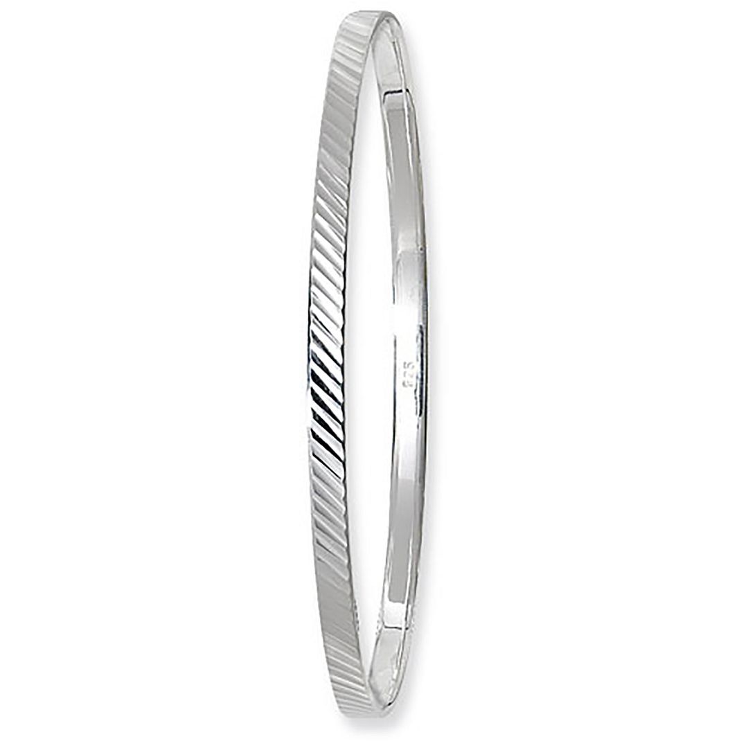 925 Sterling Silver Ladies' Round Diamond Cut Bangle — 4.6g