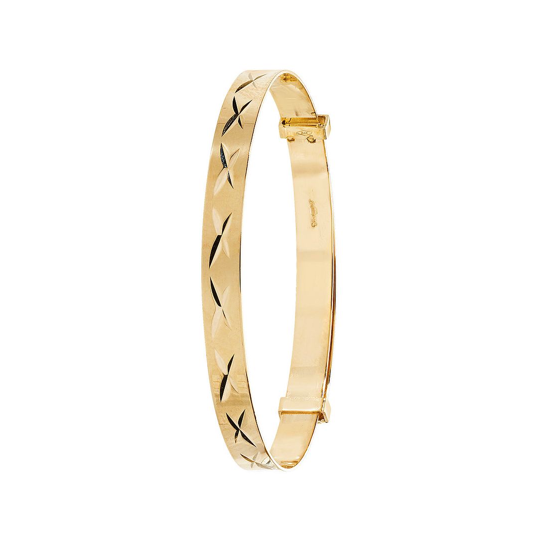 9 Carat (375) Yellow Gold Babies' Diamond Cut Expandable 4mm Bangle — 2.6g