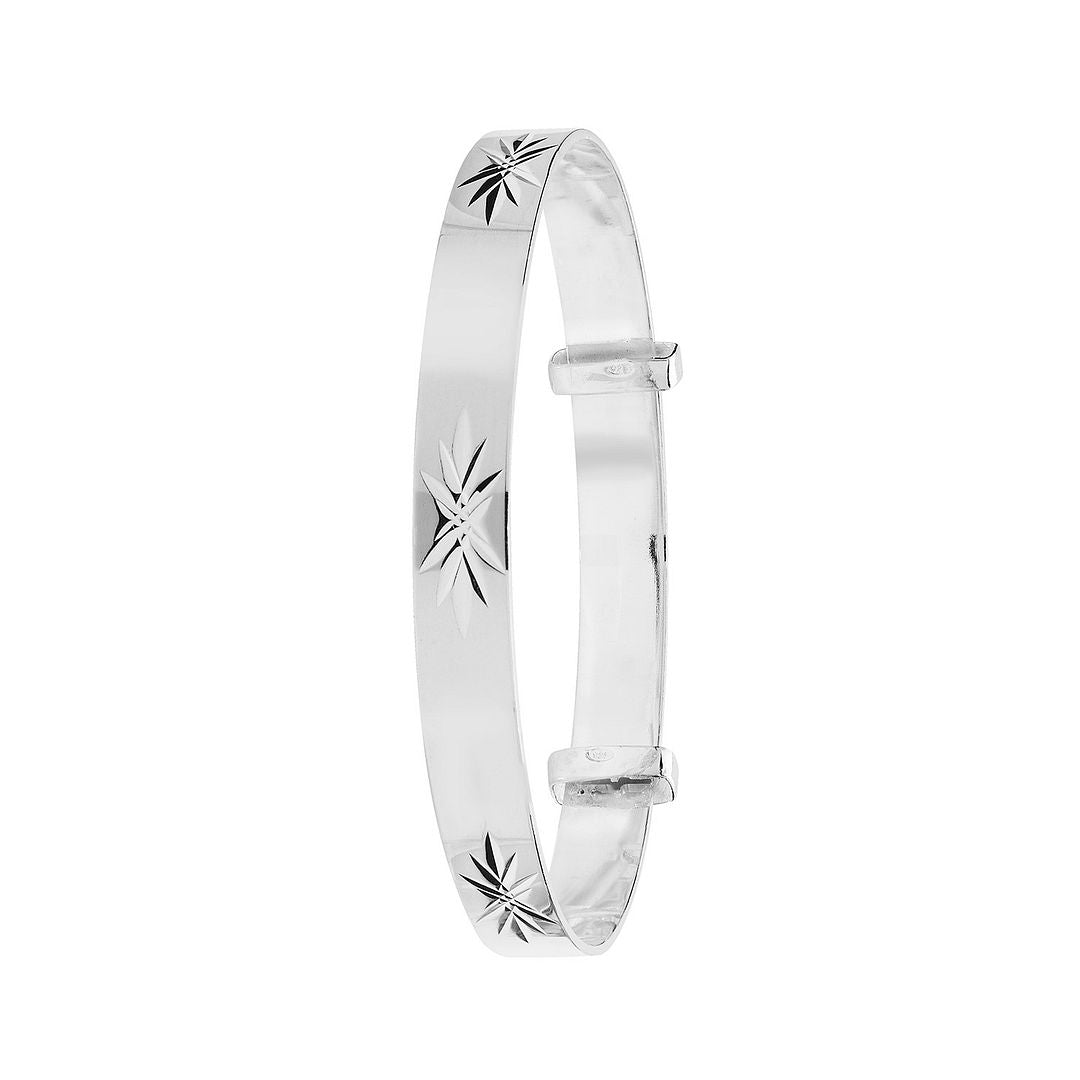 925 Sterling Silver Babies' Round Diamond Cut Expandable Bangle — 5.1g