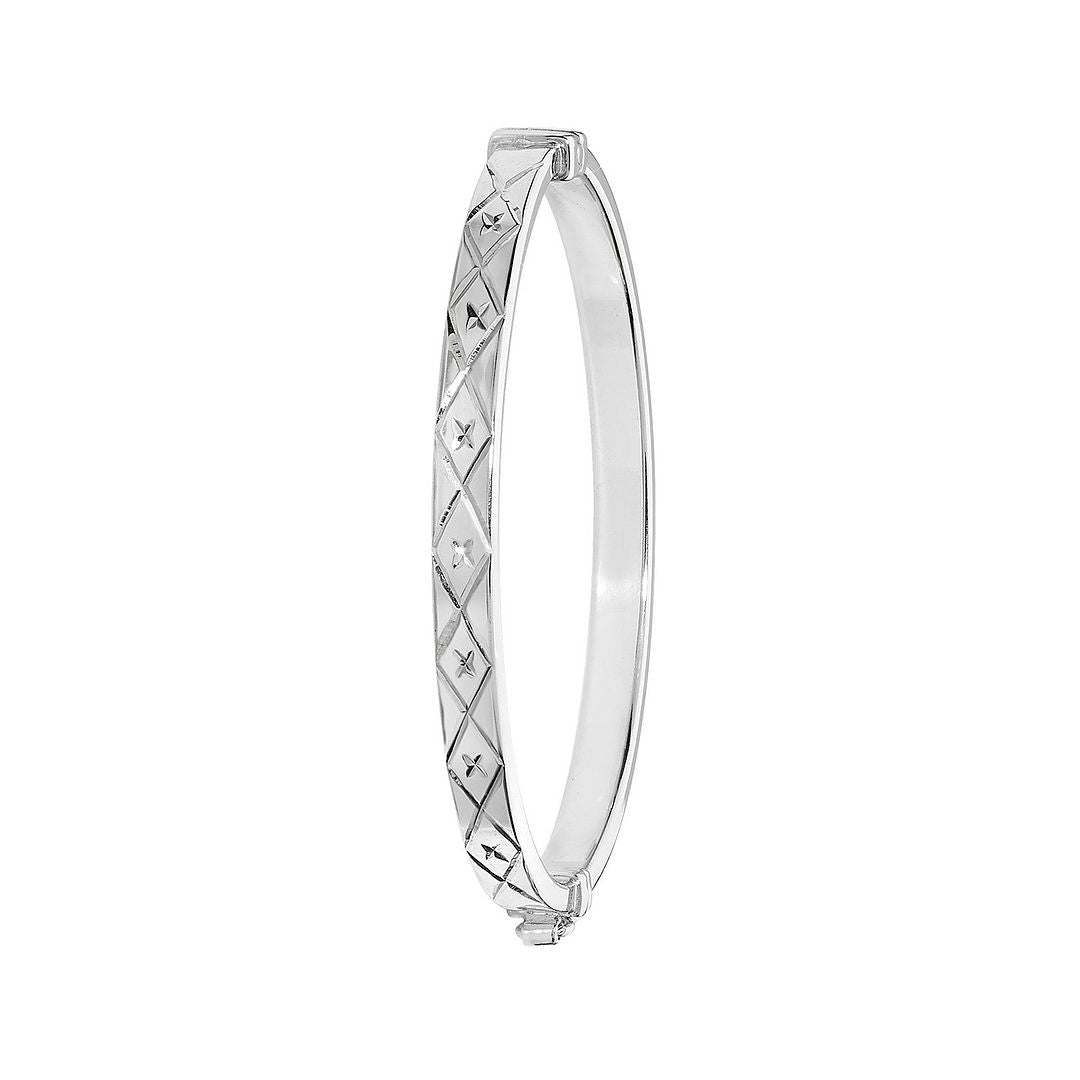 925 Sterling Silver Babies' Oval Diamond Cut Hinged Bangle — 5.2g