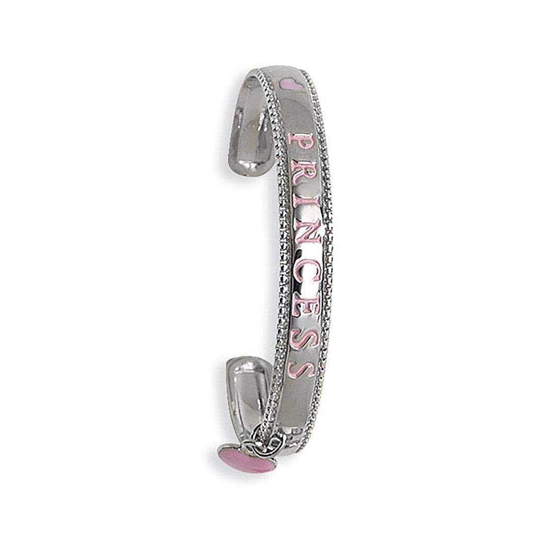925 Sterling Silver Babies' Oval Heart Charm Princess Bangle — 6.2g