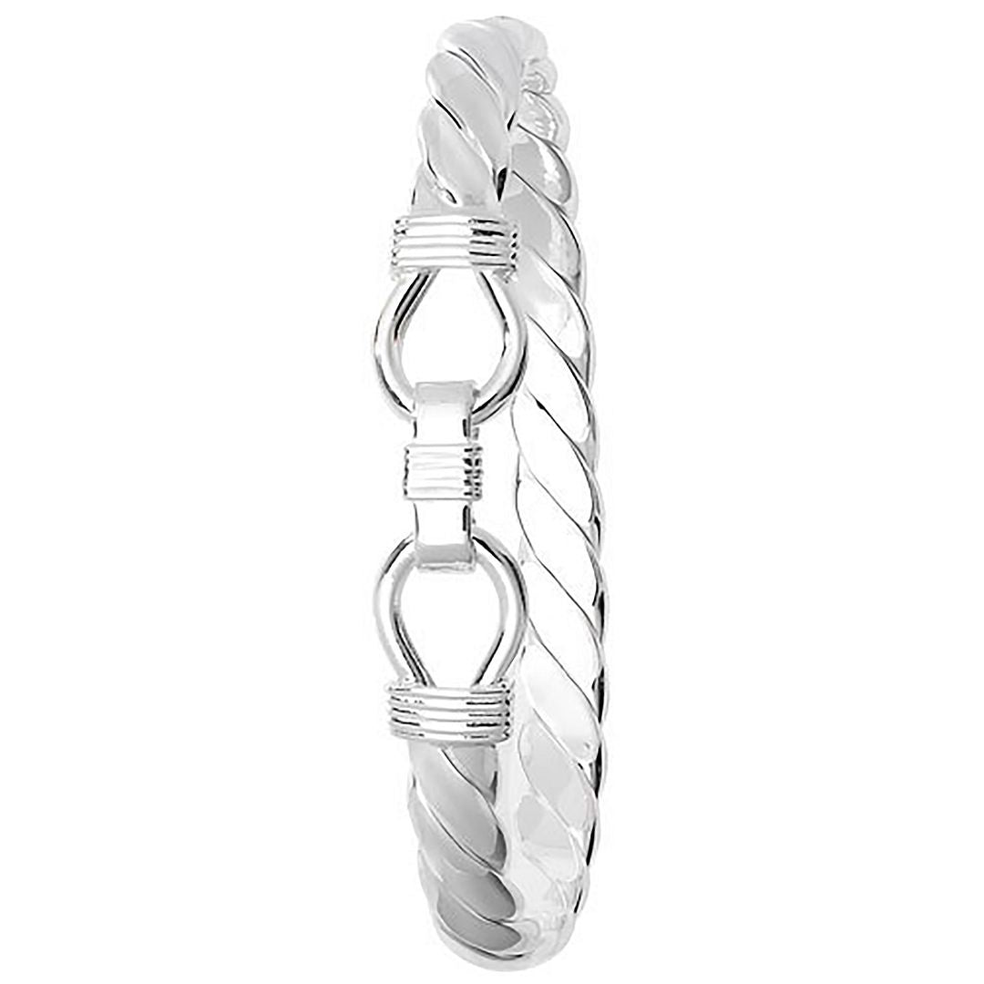 925 Sterling Silver Men's Oval Loop Catch Twisted Bangle — 55.0g