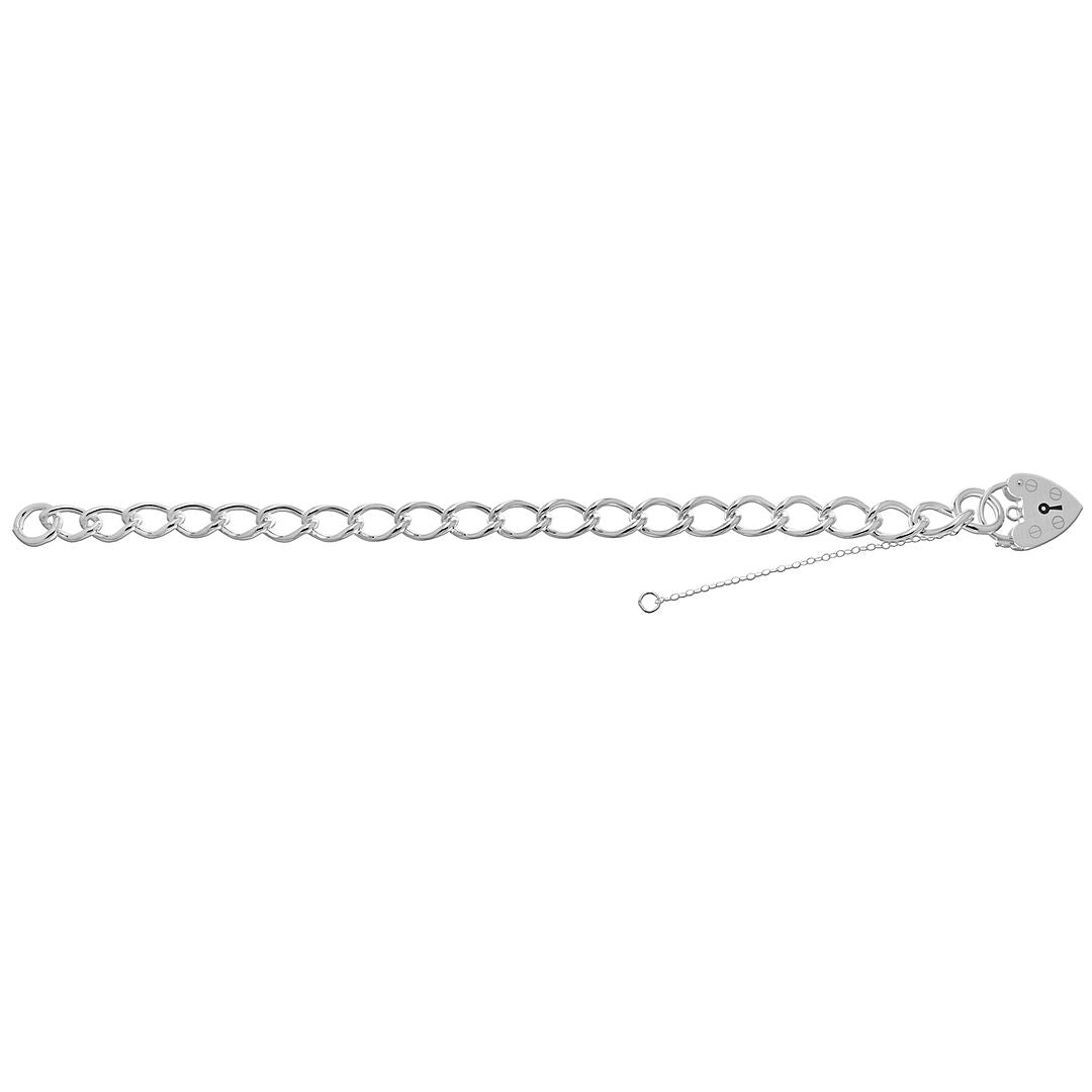 925 Sterling Silver Ladies' Charm With Heart Padlock Bracelet — 19.2g
