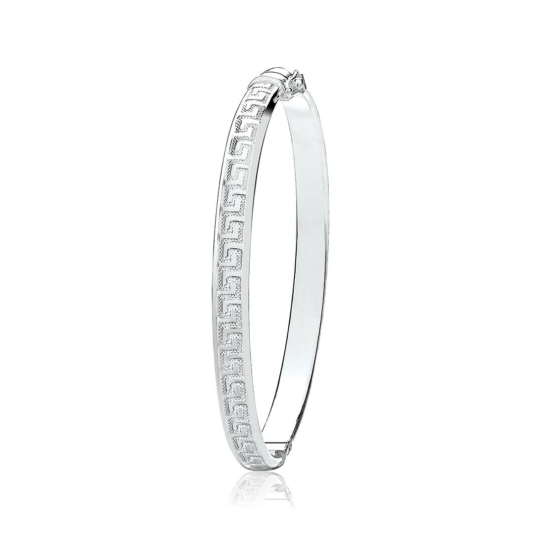 925 Sterling Silver Ladies' Oval Greek Design Hinged Bangle — 13.0g
