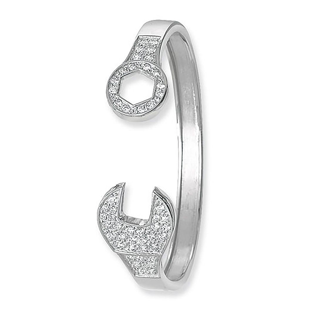 925 Sterling Silver Ladies' Oval Spanner Bangle — 15.5g