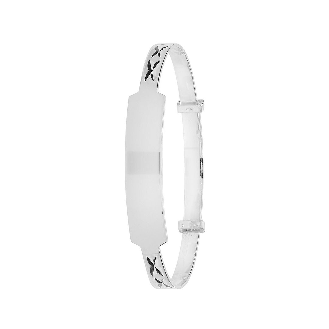 925 Sterling Silver Babies' Round Diamond Cut ID Expandable Bangle — 3.5g