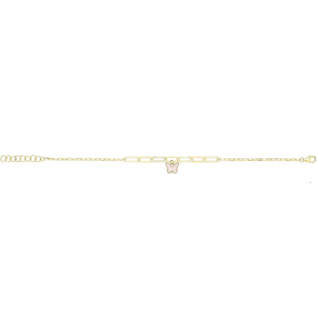 9 Carat (375) Yellow Gold Unisex White Enamel Butterfly Bracelet — 1.8g