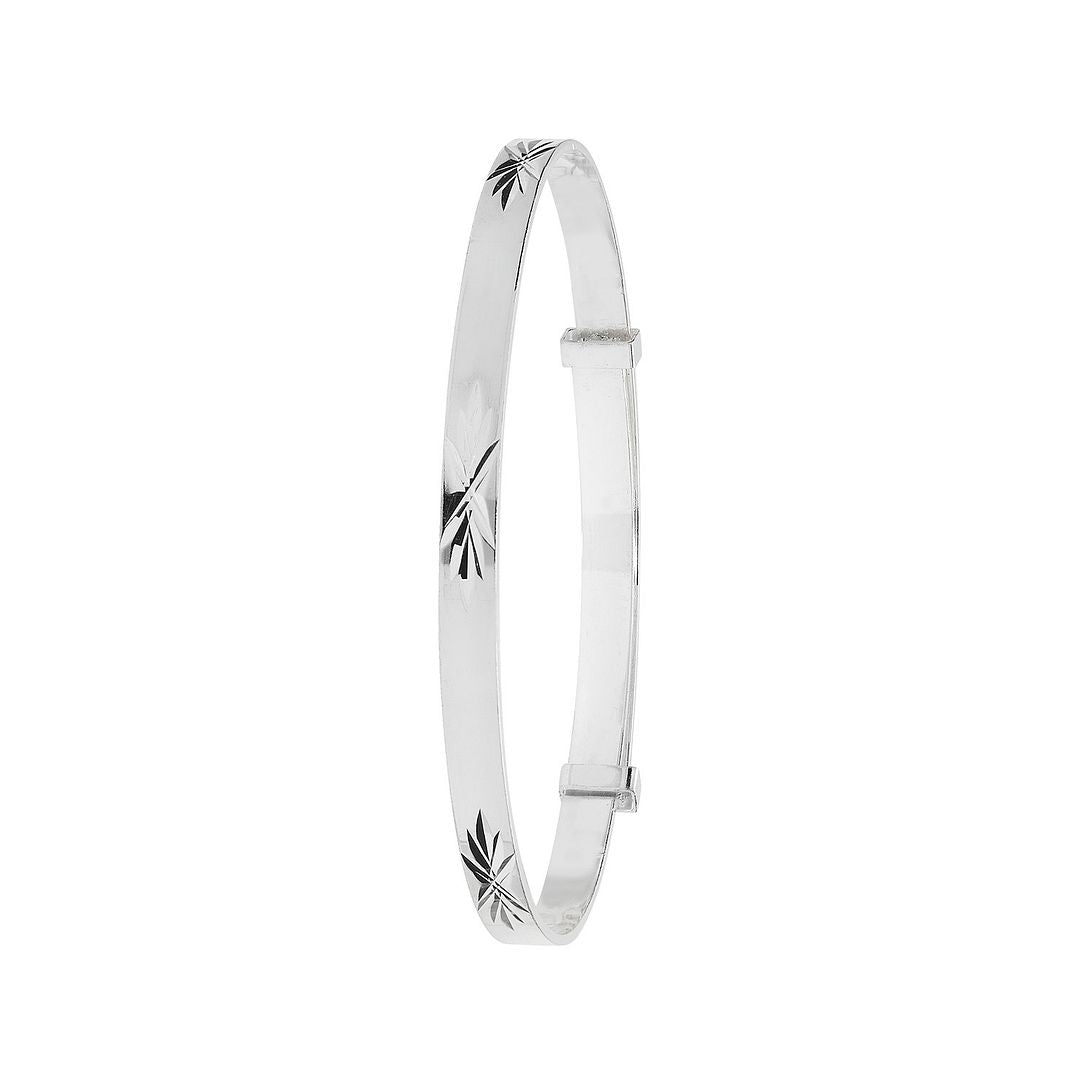925 Sterling Silver Babies' Round Diamond Cut Expandable Bangle — 3.0g