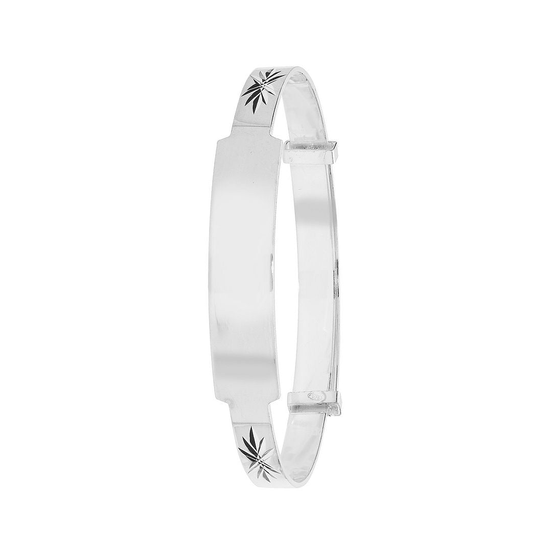 925 Sterling Silver Babies' Round Diamond Cut ID Expandable Bangle — 4.5g