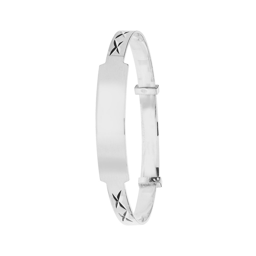 925 Sterling Silver Babies' Round Diamond Cut ID Expandable Bangle — 4.5g