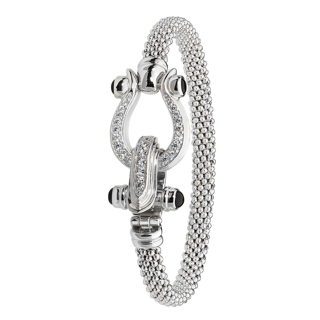 925 Sterling Silver Ladies' Oval Mesh Horseshoe Clasp Bangle — 18.0g