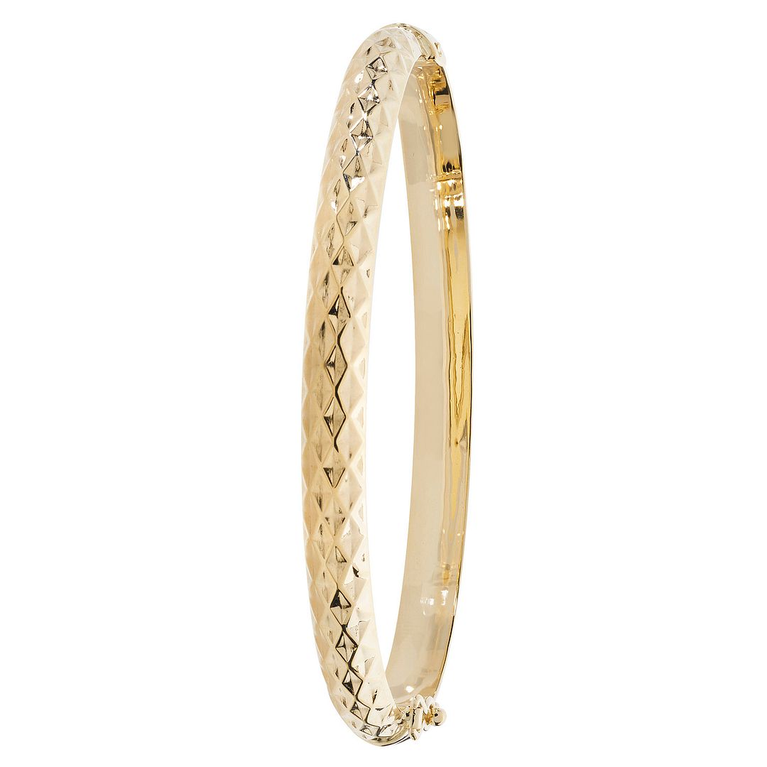 9 Carat (375) Yellow Gold Ladies' Diamond Cut Hinged Bangle — 4.8g