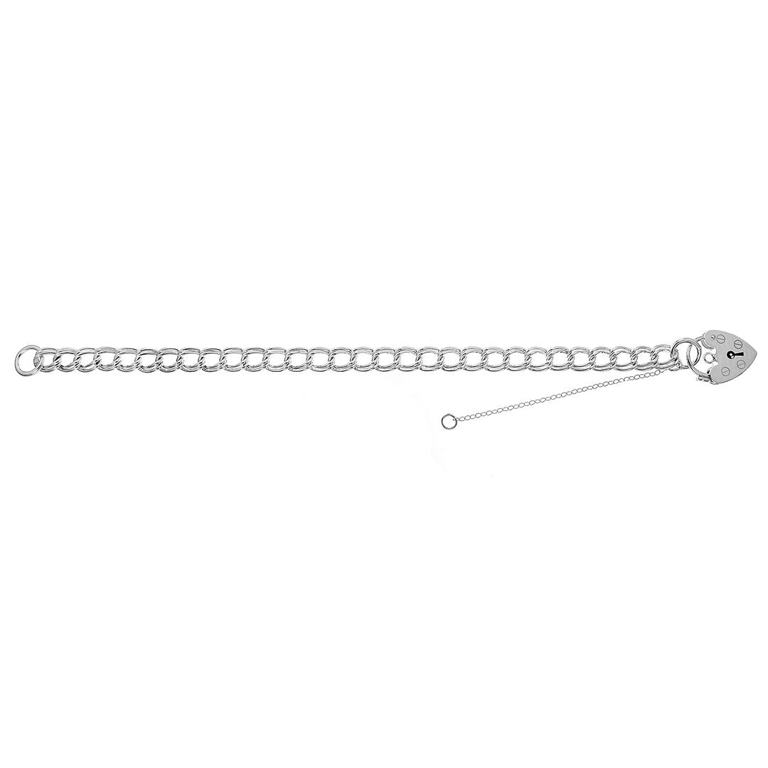 925 Sterling Silver Ladies' Charm With Heart Padlock Bracelet — 13.4g
